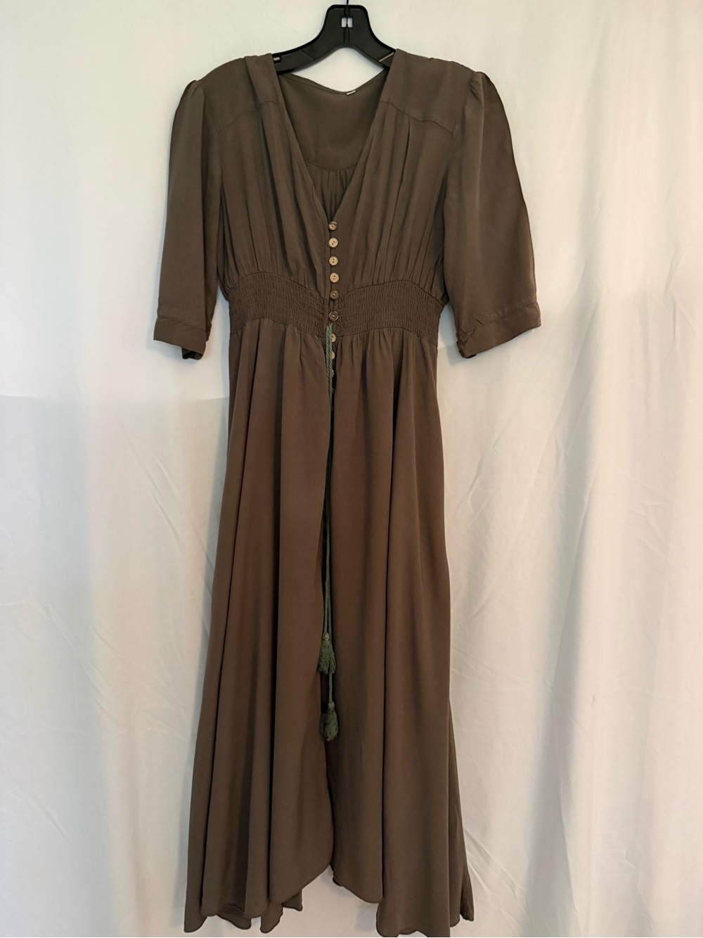 Women’s V-Neck Midi Dress with Button Front